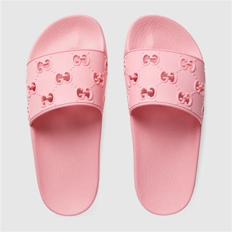 pink rubber gucci slides